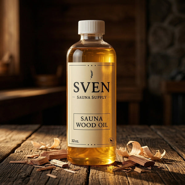 Sven's Sauna Oil bottle — natural wood treatment oil for sauna benches and backrests