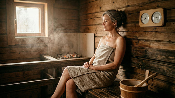 Person relaxing in Finnish sauna — sauna for longevity