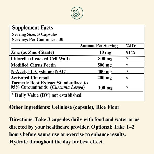 PlastiClear supplement facts — ingredients for sauna detoxification protocol